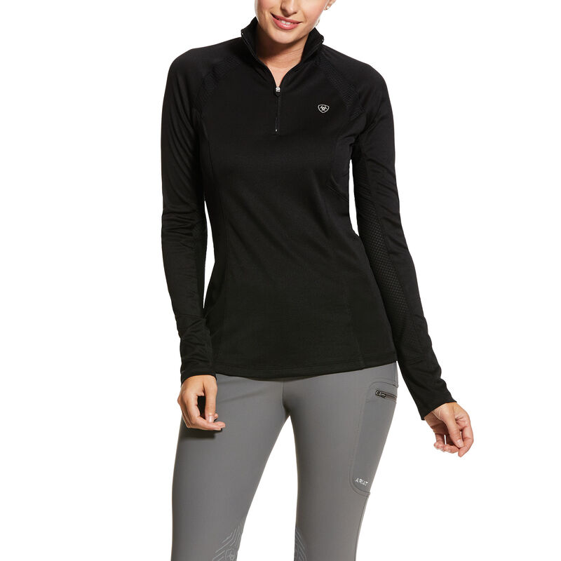 Ariat English: Sunstopper 2.0 1/4 Zip Base Layer Mujer - Negras (WGYLV7430)